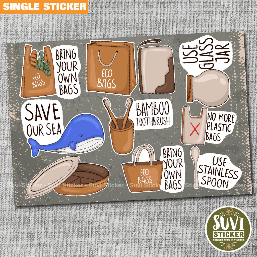 Single Sticker - Hình dán Save Earth chống nước sticker dán laptop, điện thoại, đàn guitar, mũ bảo hiểm, vali. SG22