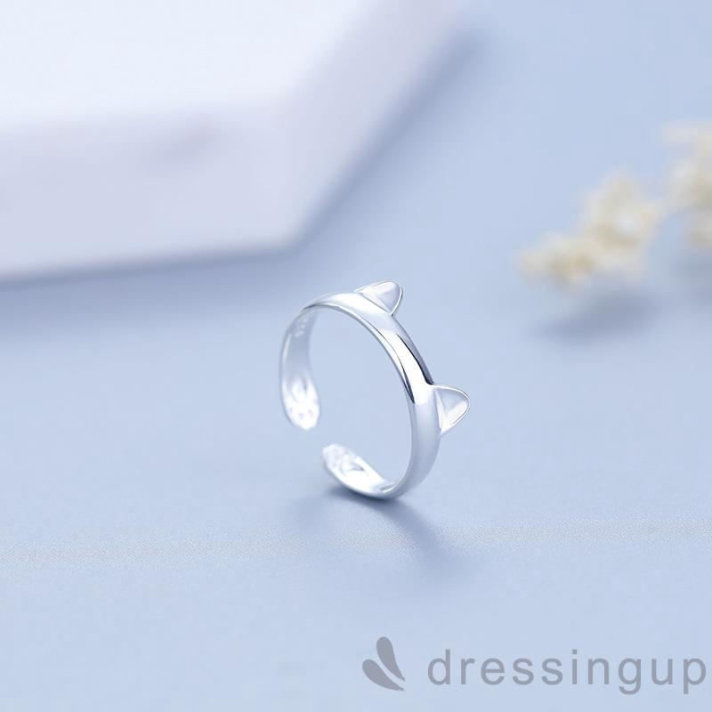 Nhẫn hở có thể điều chỉnh màu bạc hình tai mèo dễ thương dành cho nữ