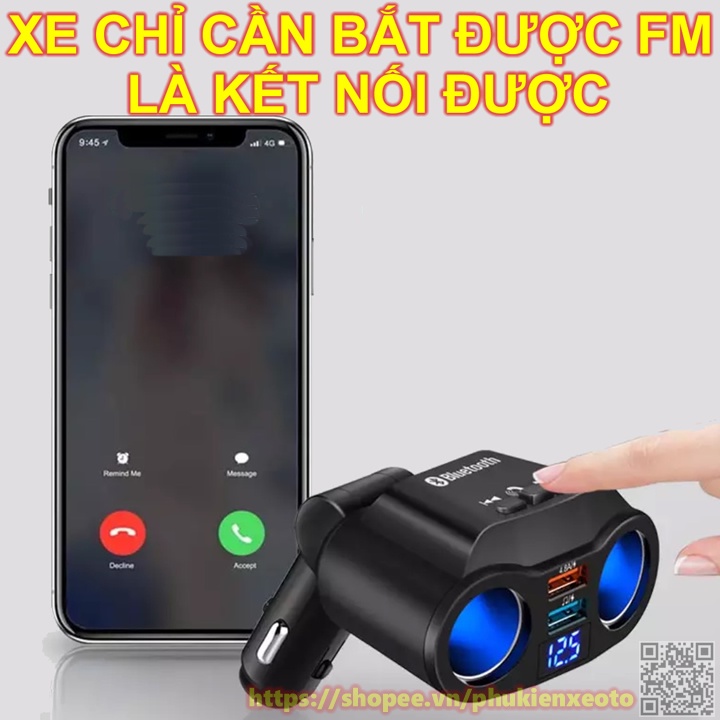 Tẩu Sạc Bluetooth Hai Cổng USB Không Dây Kiêm Máy Nghe Nhạc MP3 Cho Xe Hơi