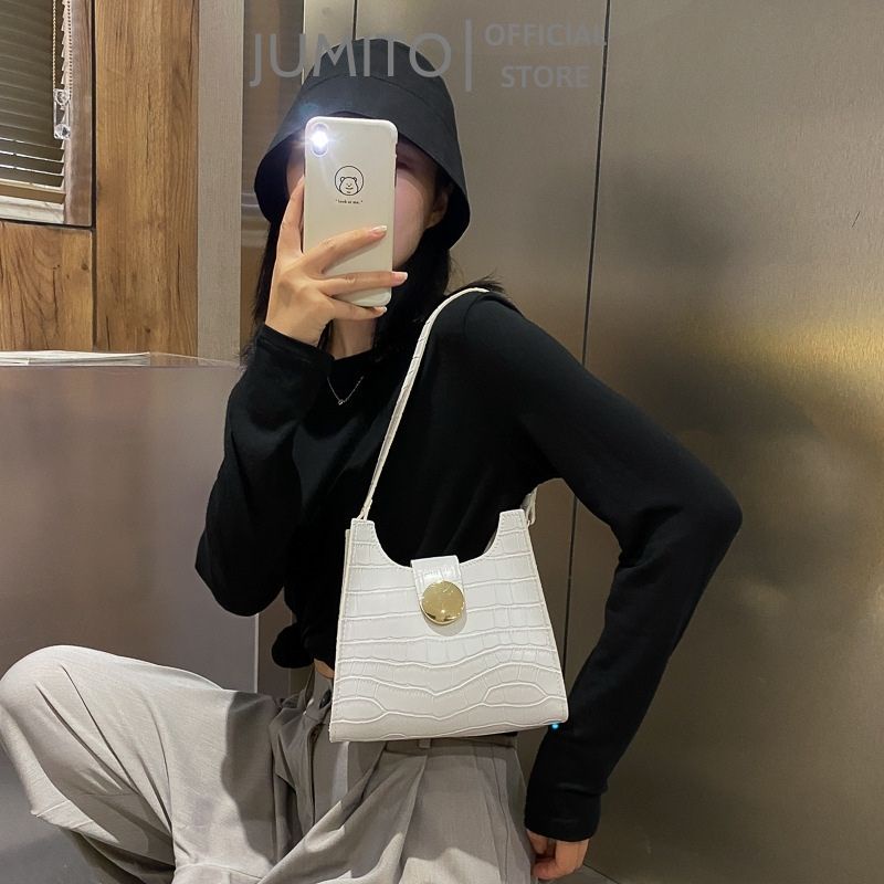 Túi xách nữ đeo chéo kẹp nách da sần cúc giữa to hàng Quảng Châu JUMITO SA534