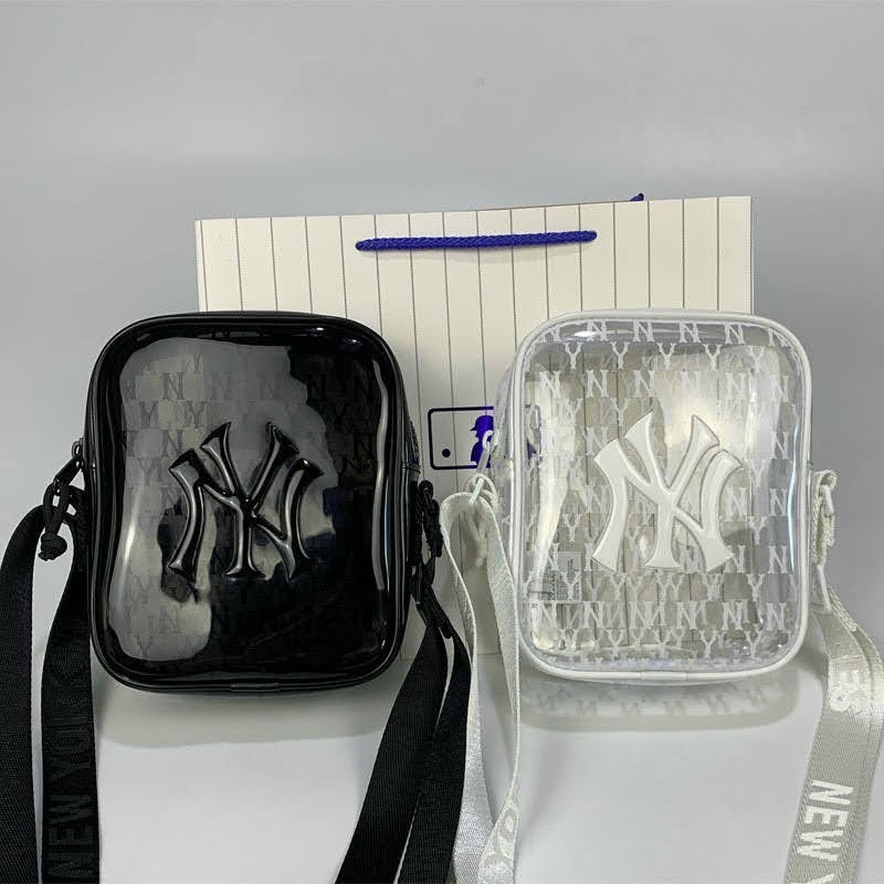 Túi xách da nam nữ NY , đeo chéo hoạt tiết chữ  kiểu dáng hộp.