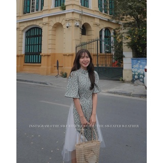 Áo dài hoa nhí tay bồng cách tân kèm chân váy trắng xoè the.sweaterweather TSW