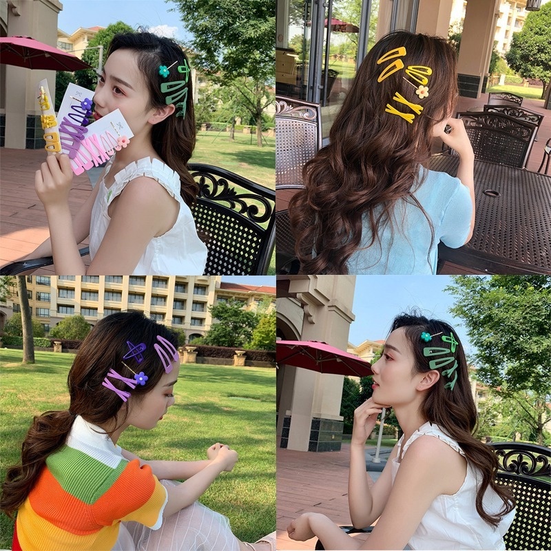 Set 7 Kẹp Tóc Kim Loại Hình Hoa Màu Sắc Ngọt Ngào Dễ Thương Cho Nữ