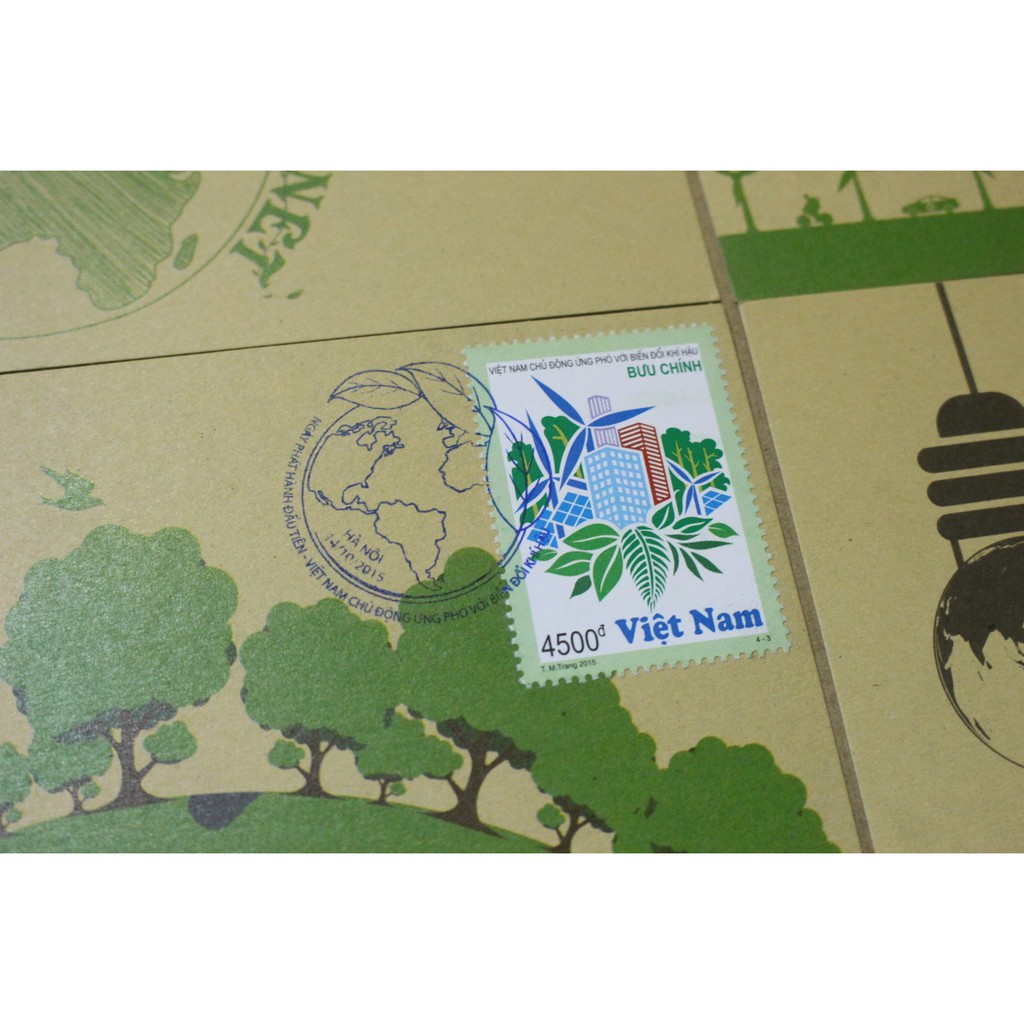 Tem sưu tập MS 1059 Maxicard Tem Việt Nam chủ động ứng phó với biến đổi khí hậu 2015 ( 4 cái )