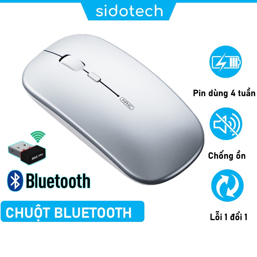 Chuột không dây Bluetooth sạc pin silent chống ồn SIDOTECH Inphic M1P sạc