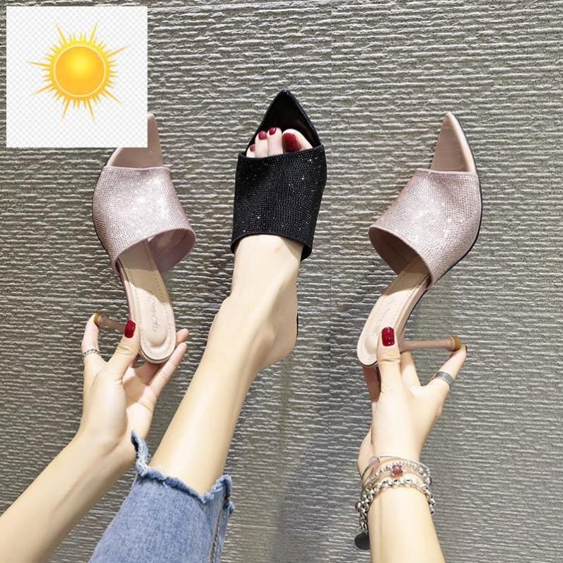 🌺Dép Cao Gót Đính Đá A136 Hở Mũi Nhọn / Giầy Cao Gót Đế Nhọn / Giầy cao Gót Hàn Quốc