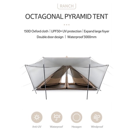 Lều cắm trại Glamping hình chóp Pyramid 5-8 người hình bát giác với ống khói Naturehike NH20ZP014