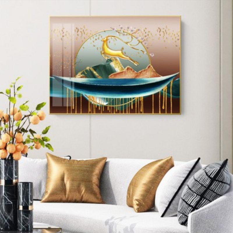Tranh thêu chữ thập hươu nai sắc chỉ lụa/chỉ cotton 60*40cm thêu kín