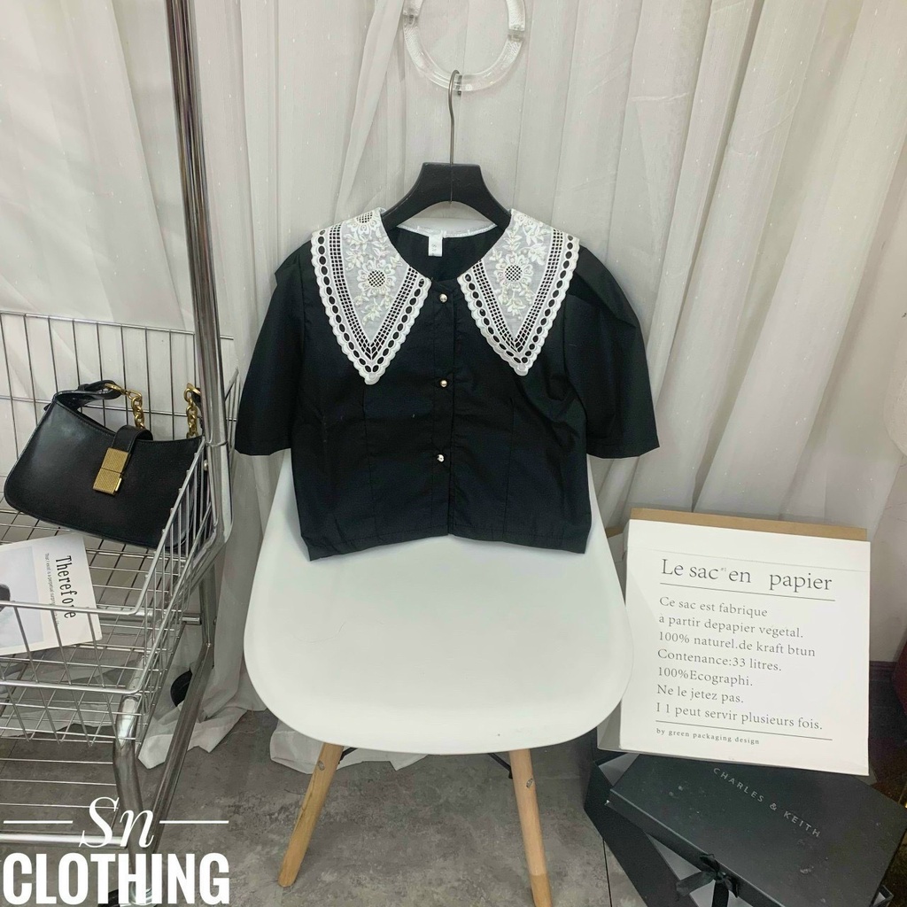 [XẢ HÀNG] Áo Thô Cổ Ren Nút Cài Tay Ngắn | Smide clothing