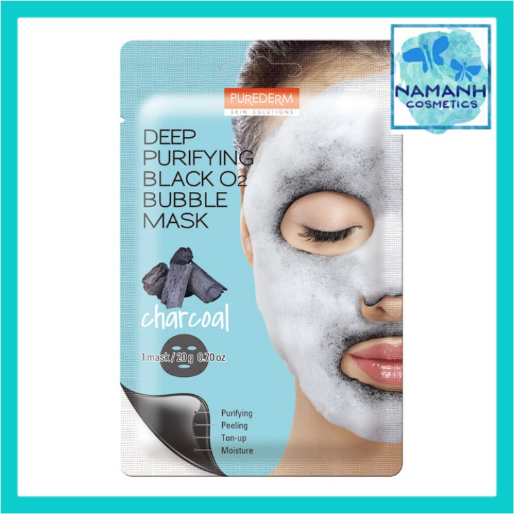 Set 5 mặt nạ sủi bọt thải độc Purederm Deep Purifying Black O2 Bubble Mask - Charcoal