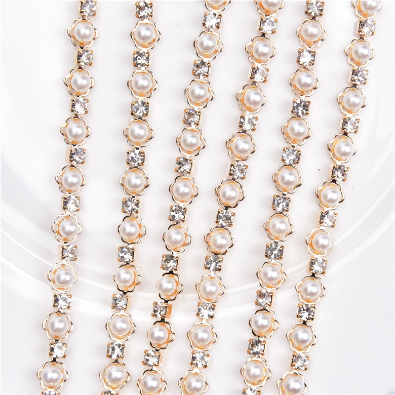 Dây Chuỗi Ngọc Trai Pha Lê 5mm 100cm Dùng Trang Trí Quần Áo / Túi Xách DIY