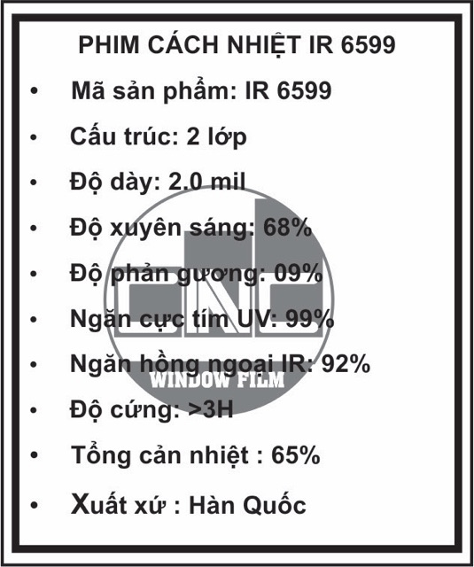 1,5 m2 Phim cách nhiệt hàn quốc IR 6599 (ceramics trong suốt)