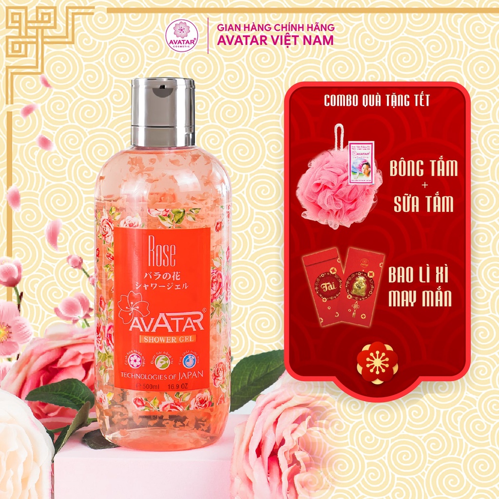 Sữa tắm nước hoa Nhật cánh hoa hồng - da mịn màng, mềm mại và trắng hồng Rose Avatar 500ml