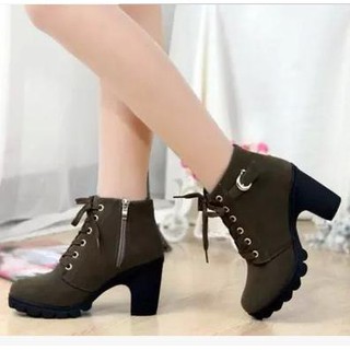 Giày boots cột dây kèm khóa kéo