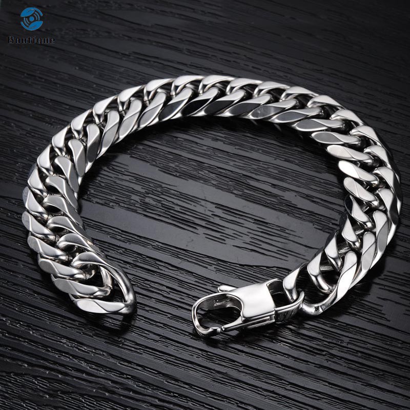 Vòng tay kiểu mắt xích vuông bằng thép titan thời trang cho nam kích thước 8 / 9.5 / 12 / 14mm | BigBuy360 - bigbuy360.vn