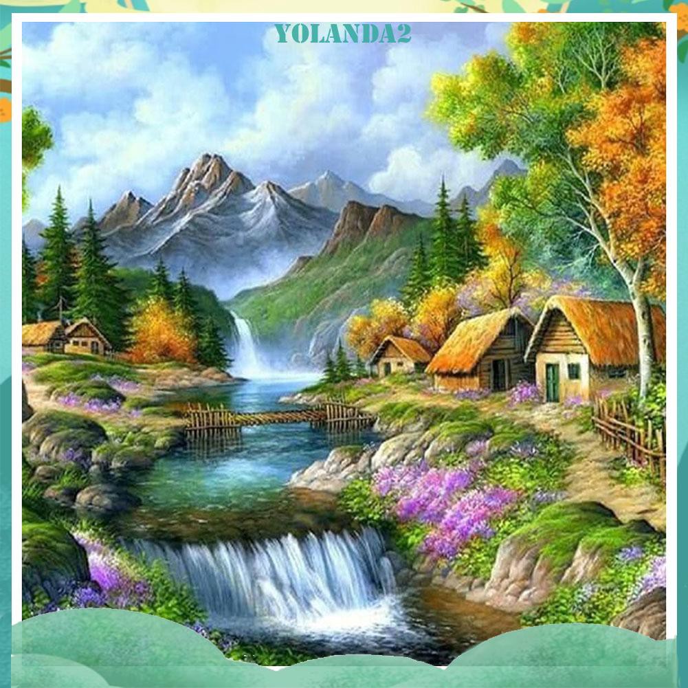 Tranh thêu chéo 3 sợi in sẵn trang trí nội thất hình khung cảnh miền quê 11CT DIY