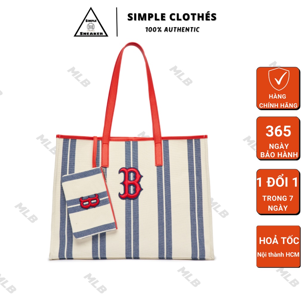 TÚI MLB TOTE NỮ CHÍNH HÃNG🔥SIMPLE SNEAKER🔥Túi MLB Ethnic Stripe Tote Bag Boston Redsox (3AORL0323-43NYL)