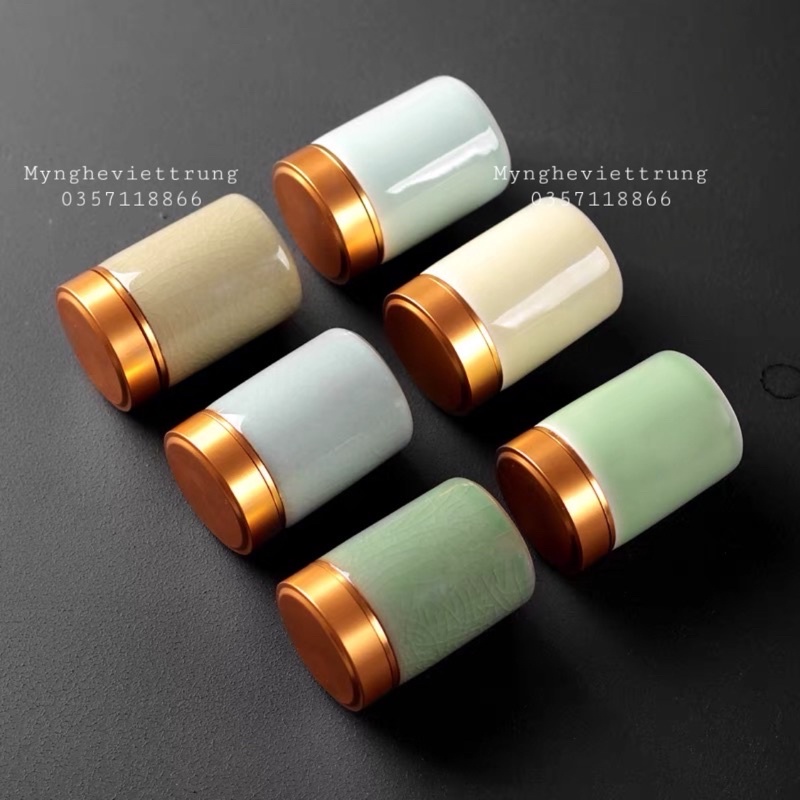 Hũ đựng trà gốm sứ mini nắp hợp kim nhôm