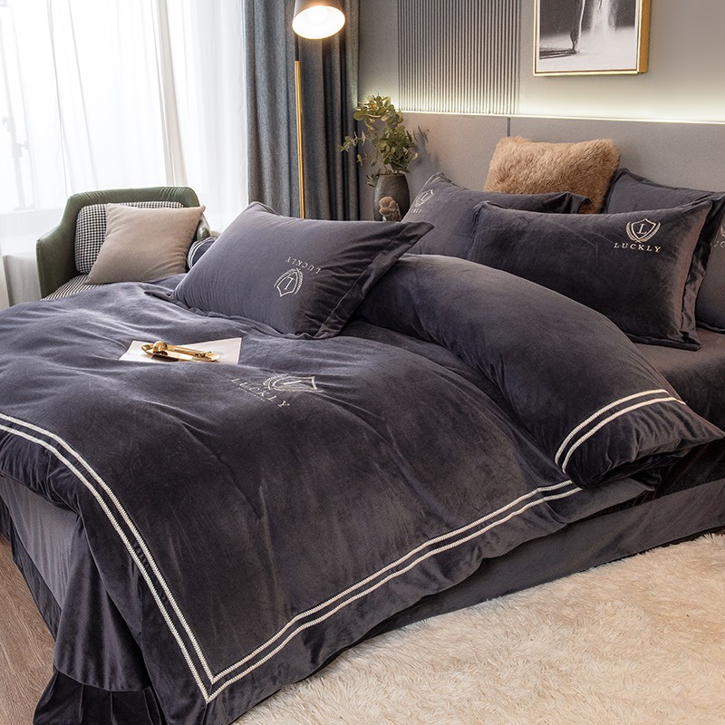 Bộ chăn ga gối nỉ nhung, ga gối nỉ mịn Lucky hàng nhập cao cấp, bộ 4 món vỏ chăn ga và vỏ gối đủ kích thước