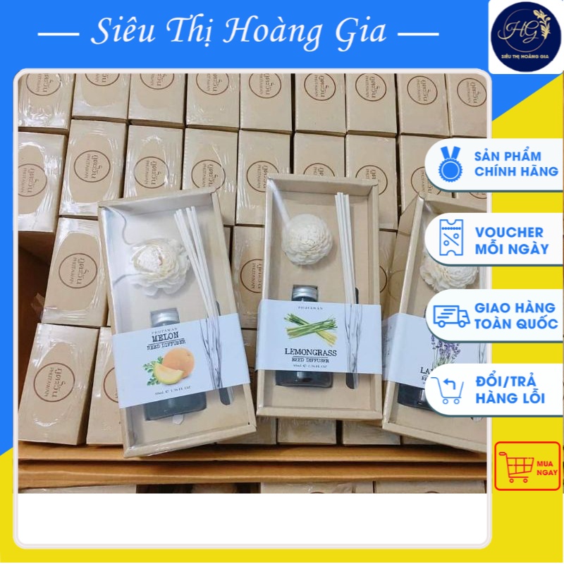 Bộ tinh dầu khuếch tán hương thơm Aroma Reed Diffuser Phutawan Thái Lan 50ml