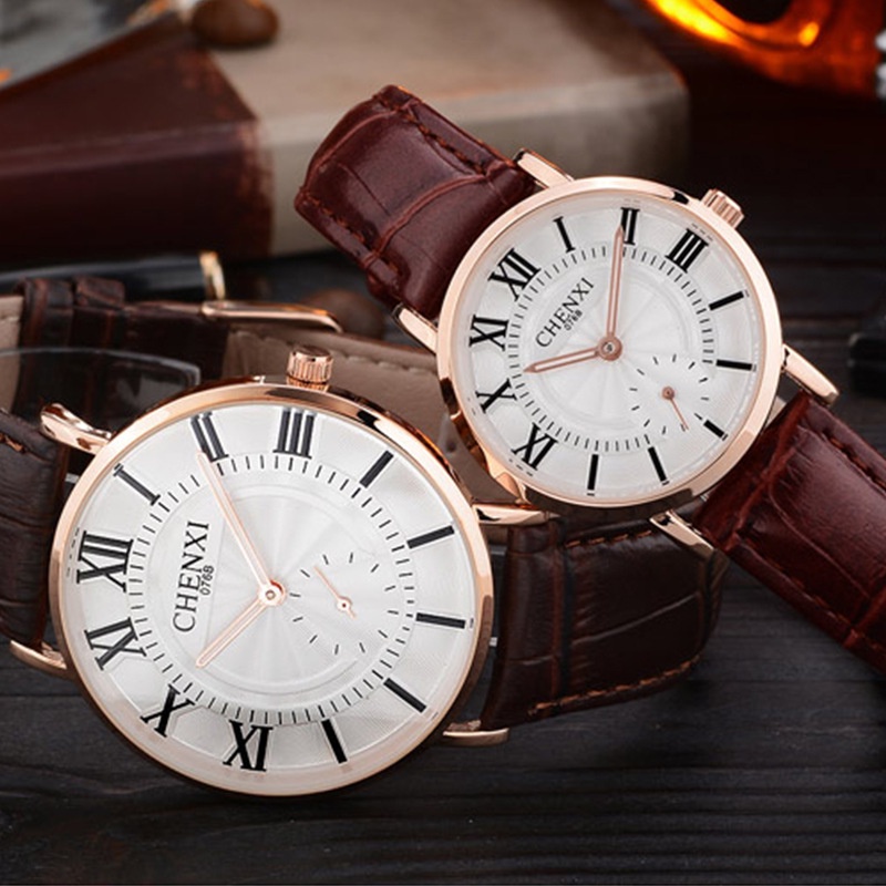 Đồng Hồ Đeo Tay Dây Da Chống Nước Sang Trọng Cho Cặp Đôi