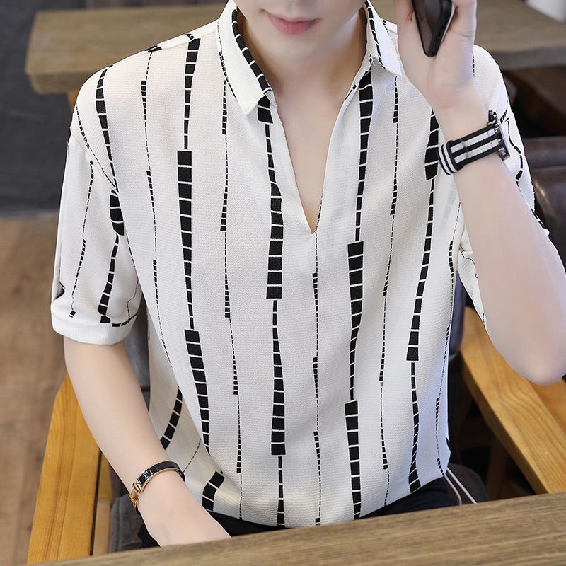 Áo Sơ Mi Tay Lửng Dáng Rộng Họa Tiết Kẻ Sọc Thời Trang Mùa Hè Cho Nam Size M-4Xl