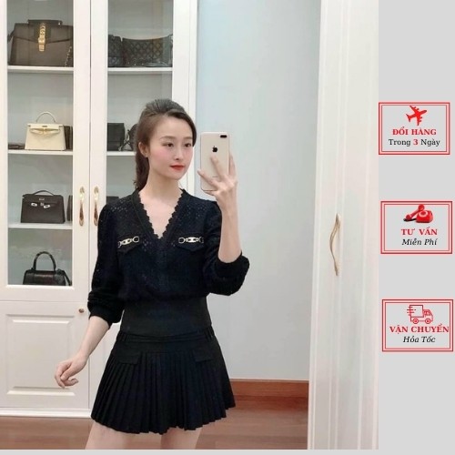 Áo ren nữ công sở cổ chữ V hai lớp ulzzang Hàn Quốc
