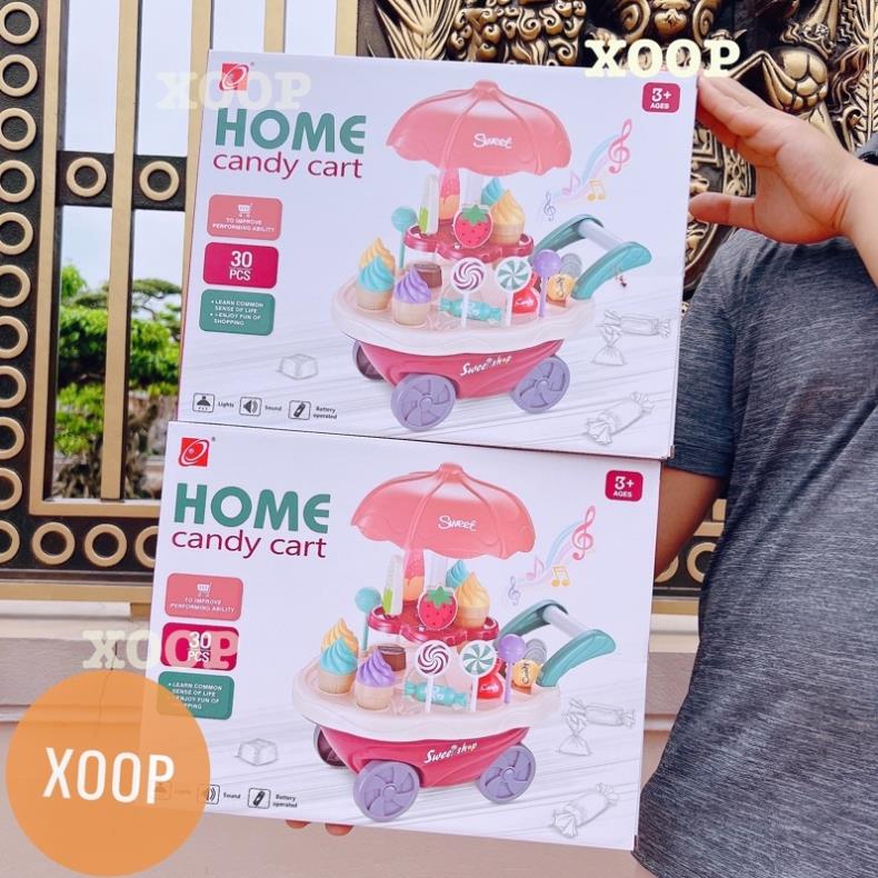 Đồ Chơi Xe Đẩy Kem, xe bán kem Cho Bé Có Đèn Nhạc 2 Tầng, 30 Chi Tiết