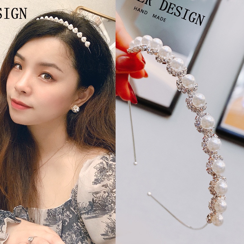 Băng Đô Cài Tóc Bằng Kim Loại Đính Đá Và Ngọc Trai Phong Cách Hàn Quốc Thời Trang Cho Nữ