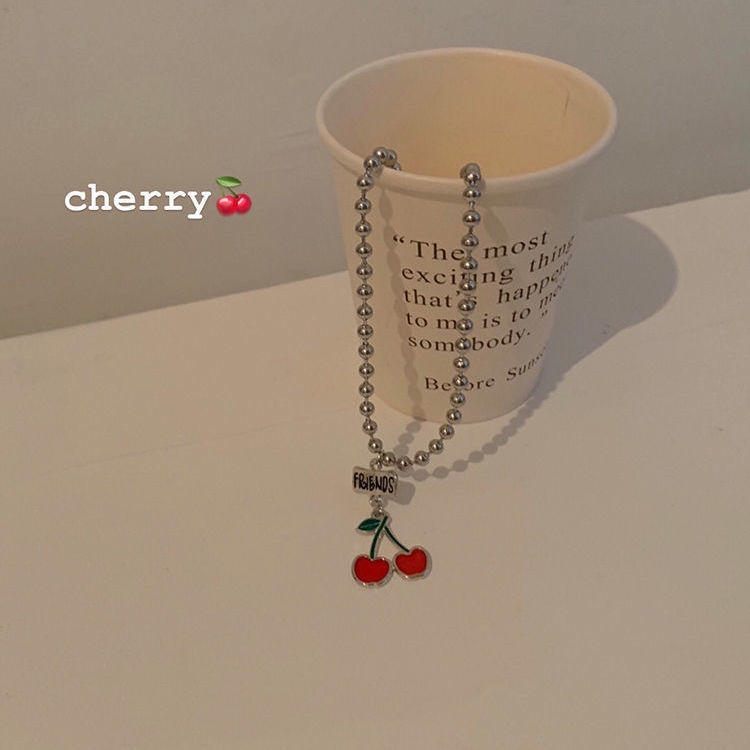 Dễ Thương Dây Chuyền Mặt Hình Quả Cherry Và Chữ Đơn Giản Ngọt Ngào Phong Cách Hàn Quốc Cho Nữ