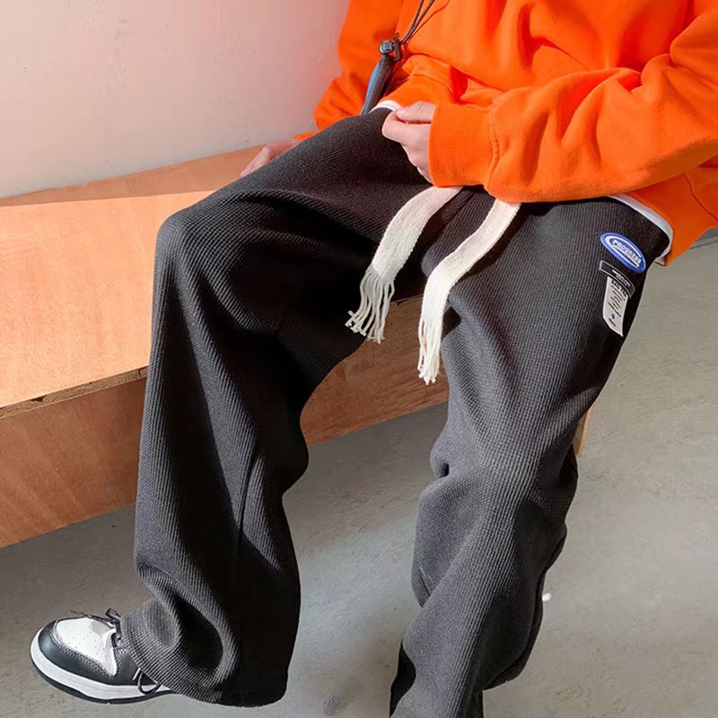 Quần Dài Ống Rộng Màu Trơn Phối Dây Rút Phong Cách Hàn Quốc Thời Trang Cho Nam Quần thể thao Unisex Thẳng Thông thường