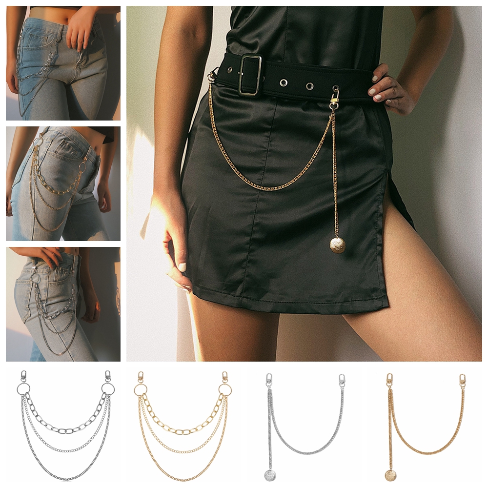 Móc Khóa Dây Xích 3 Lớp Chất Liệu Jeans Phong Cách Hip Hop Trang Trí Quần Dài/Quần