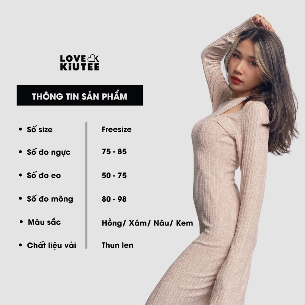 Đầm dài xẻ tà tay loe cắt xẻ Night Plans Cut Out Midi Dress vải cao cấp co dãn LOVEKIUTEE