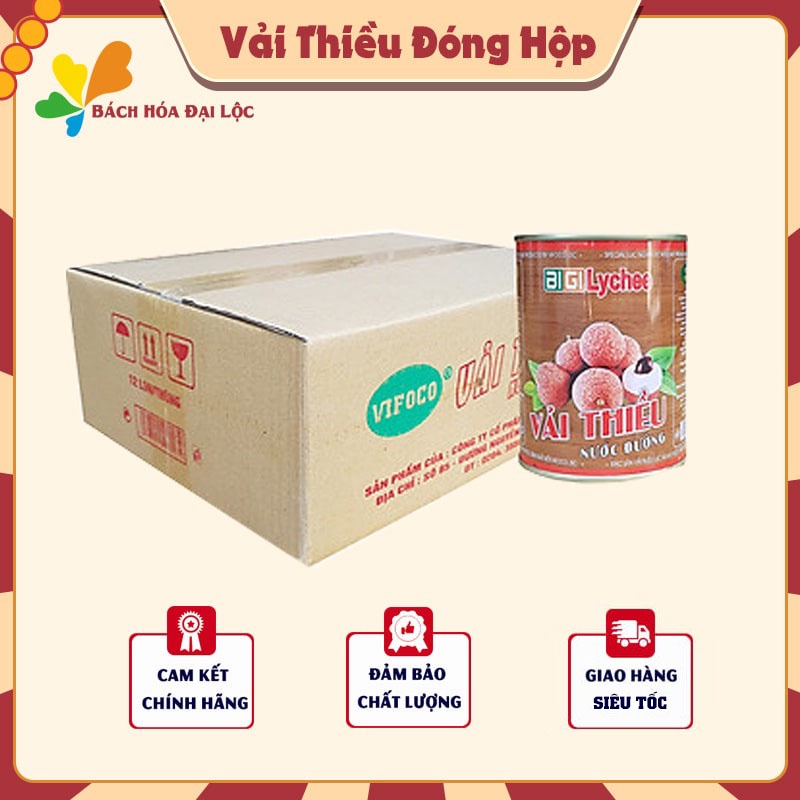 Thùng 12 Lon Vải Thiều Đóng VIFOCO (565gr/lon)