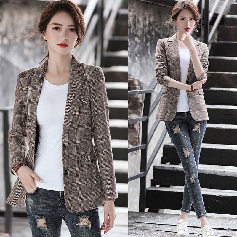 Áo Blazer kẻ sọc caro thanh lịch cho nữ