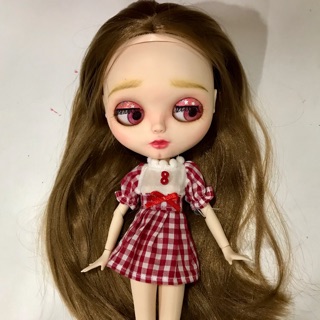 Đầm sọc caro đỏ búp bê blythe