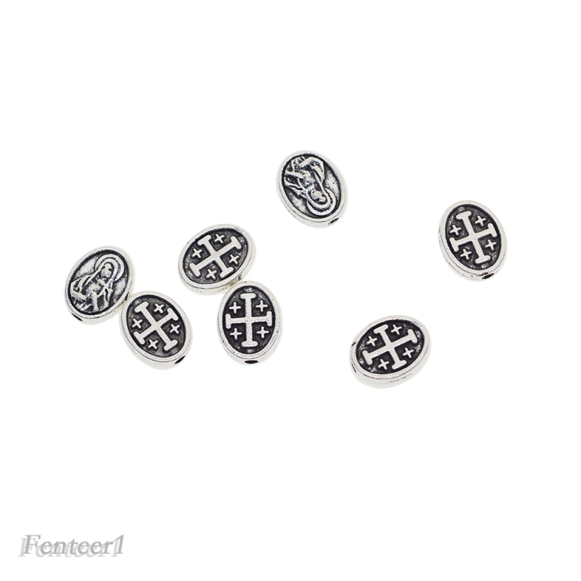 [FENTEER1] 50pcs Alloy Mary Cross Oval Spacer Beads Jewelry Making Charms Findings