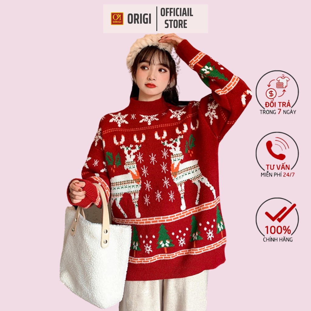 Áo len nữ giáng sinh Mery Christmas nai sừng QUẢNG CHÂU cao cấp loại 1 màu đỏ QC021 | BigBuy360 - bigbuy360.vn