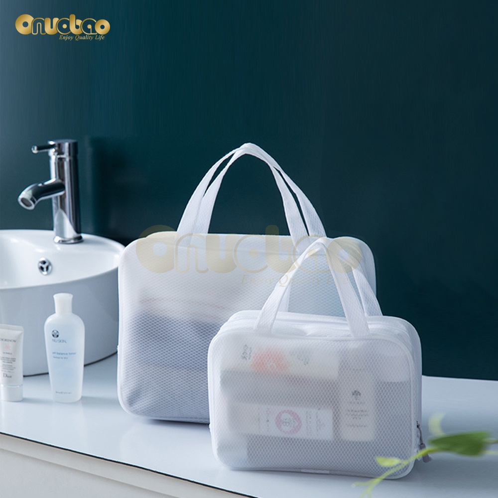 Túi lưới Onuobao thiết kế trong suốt đựng đồ trang điểm chống thấm nước có khóa kéo cho nữ