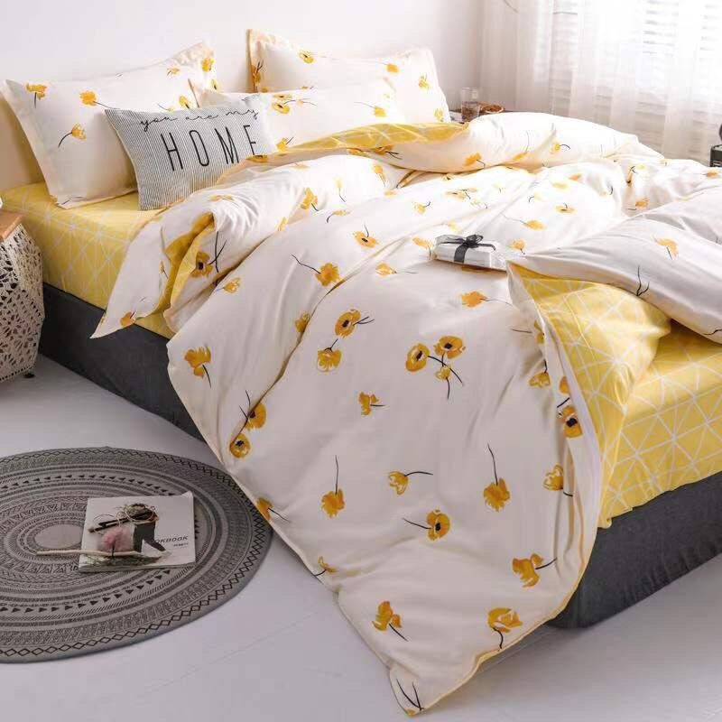 Bộ ga gối Cotton poly hoa ly vàng