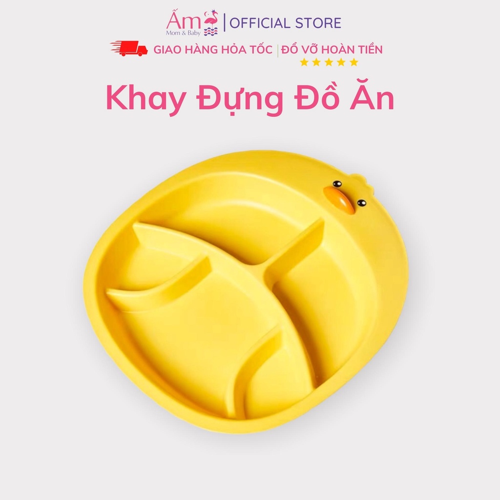 Bộ Ăn Dặm Cho Bé Hình Vịt Vàng Dễ Thương Ấm Baby Gồm Khay, Bát Và Cốc Chất Liệu Nhựa PP An Toàn Ấm Gift Decor