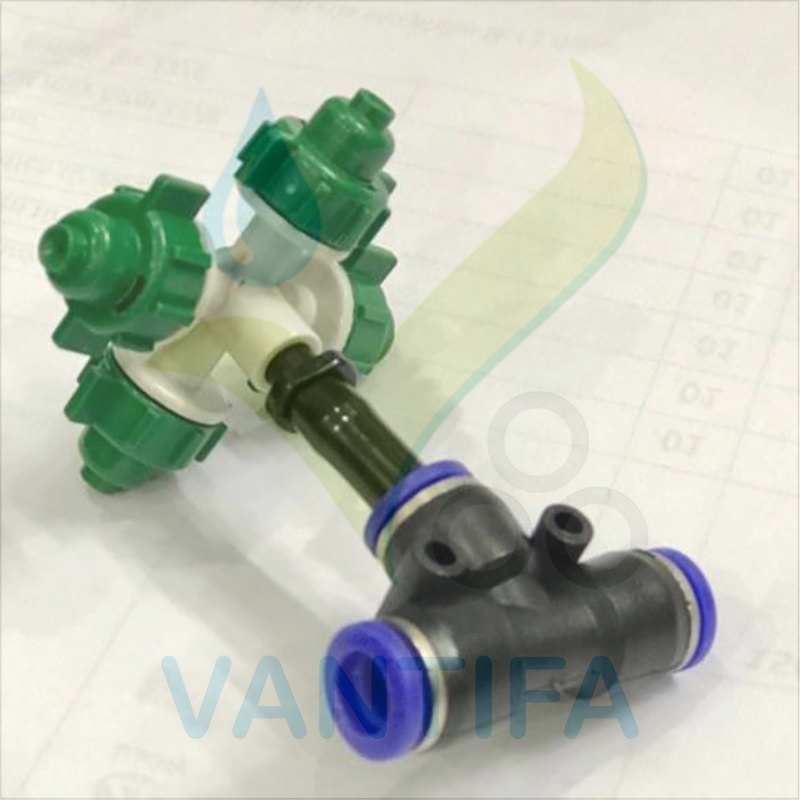 Bộ Béc phun sương 4 hướng kèm kết nối nhanh 8mm dòng tưới cây cảnh, cây lan, làm mát mái tôn, tưới rau