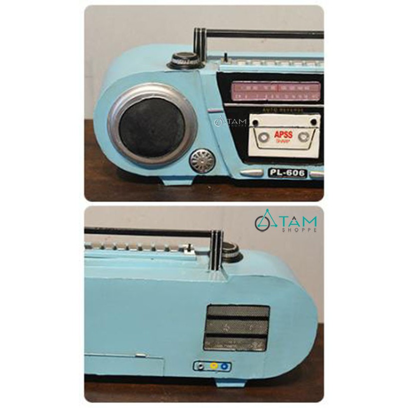 [LỚN BẰNG KÍCH THƯỚC THẬT] Máy Cassette Radio mô hình sắt Vintage màu Xanh MHS-RADIO-03