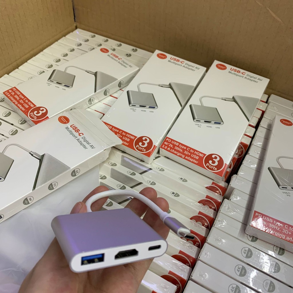 Cáp chuyển đổi Type-C sang HDMI 4k USB TypeC 3 trong 1 sử dụng cho laptop táo ĐT