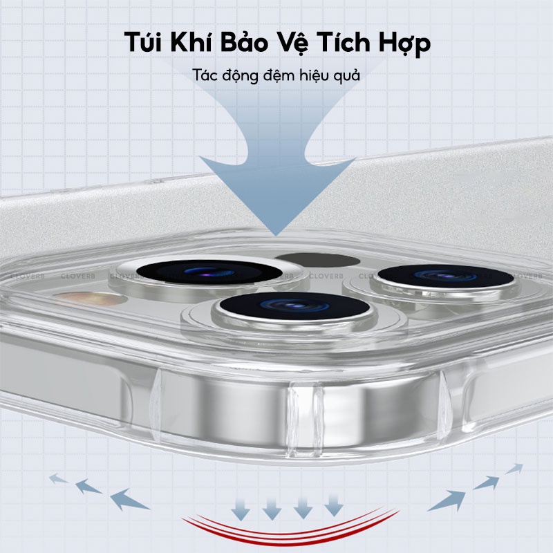 Ốp Lưng Nhám Cloverb Quartz Hybrid Matte Clear Túi Khí Chống Sốc Mặt Sau Kính Cường Lực Mờ Chống Vân Tay Cho 13 Pro Max