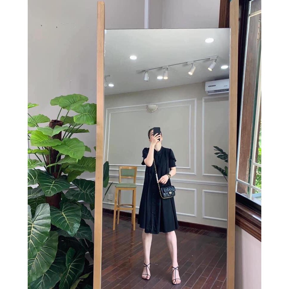 VÁY BẦU SUÔNG DÁNG THỜI TRANG, ĐẦM BẦU CÔNG SỞ CỔ TRỤ TAY CÁNH SEN HÀNG NÚT GIỮA SANG CHẢNH