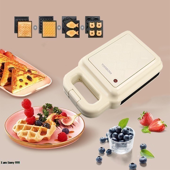 Máy làm bánh kẹp sandwich waffle Torsom, máy nướng bánh mì bánh cá dễ thương