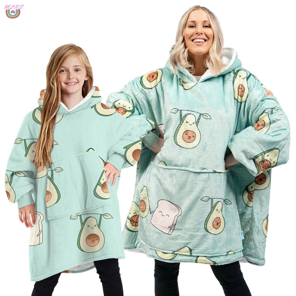 Áo hoodie kiểu chăn đắp size lớn vải lông cừu mềm mại và thoải mái giữ ấm tốt cho người lớn và trẻ em