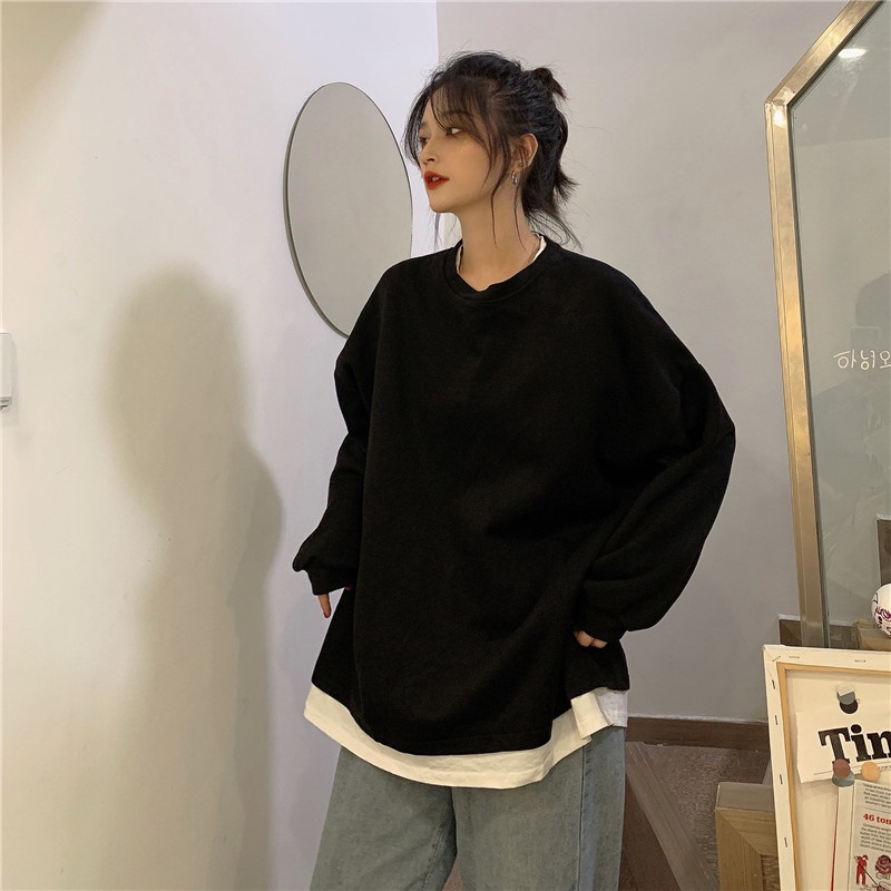 Áo sweater SUXI tay dài dáng rộng phong cách thời trang Hàn Quốc