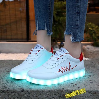 HÀNG CÓ SẴN -Giày phát Sáng nhịp tim đỏ Nam Nữ 7 Chế độ Sáng (video tự quay)